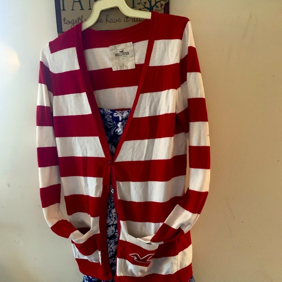 Hollister Red & White Sweater Button Down Cardigan - Picture 3 of 6